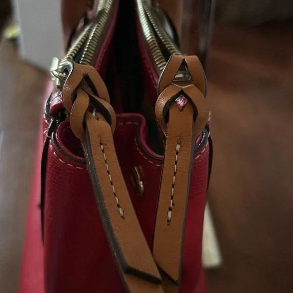 Dooney & Bourke Miller Leather Satchel—Red with tan handles - Picture 5 of 15